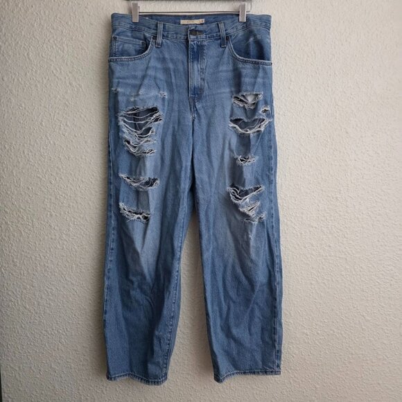 Levi's Premium Distressed Baggy Dad Jeans Medium Wash Women's Size 30 - Picture 1 of 8